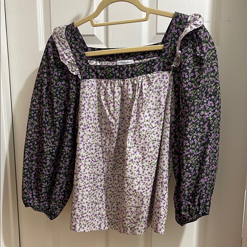 Carolina Belle Black and Purple Floral Blouse